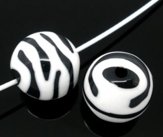 100 Zebra Gestreift Rund Acryl Perlen Spacer Beads 15mm