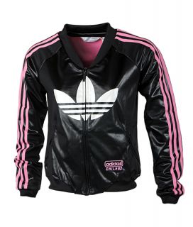 Adidas Damen Oldschool Chile 62 Jacke Schwarz Pink Leder Optik Neu UVP