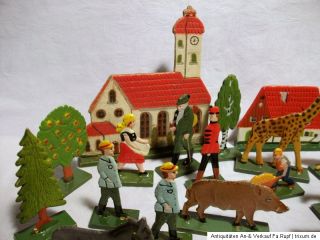 Uralt Konvolut Holz Figur Haus Zoo Tiere für Bauernhof um 1930
