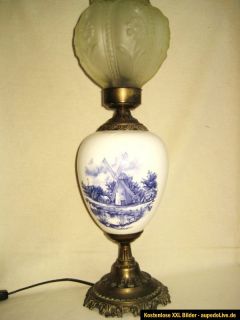 alte Petroleumlampe ca. 1900, Groß 60cm – Messing – Porzellan