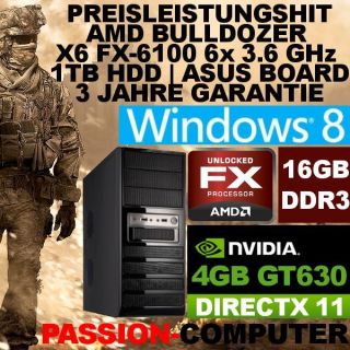 Gaming PC Windows 8 AMD Bulldozer FX 6100 16GB DDR3 GeForce GT 630