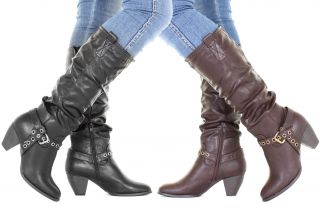 Damen Stiefel Western Cowboy Boots Kniehoch Leder Stil 36   41
