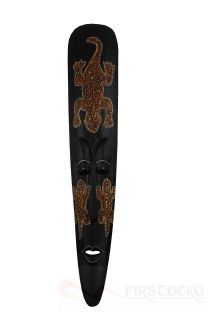 100 cm Wandmaske Schwarz mit Gecko Handgeschitzt Afrika Deko Maske