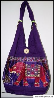 Handtasche Pailletten Elefant Baumwolle Lila Pink Umhängetasche