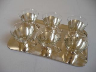 SET OF 6PCE ANTIQUE WMF TEA GLASSES WITH CUP HOLDERS ! ART DECO