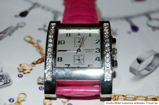 Geneva Strass Leder Uhr Chronolook rosa blau weinrot apricot pink