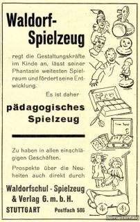 Waldorf Spielzeug Schule Kindergarten Reklame von 1930