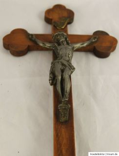 Altes Jesus Kreuz Altar Holz Tischkreuz Kruzefix Holzkreuz mit Zinn