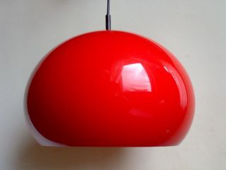 GUZZINI ÄRA DECKENLAMPE ROT LAMPE KUGELLAMPE LOUNGE 70er RED LAMP 70s