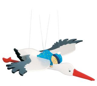 Schwingfigur Storch mit Baby,Holz,Goki,Schwingtier,Schwingmobile
