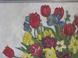 Massmann Blumenstillleben   Tulpen,Narzissen,Lilien, Öl auf Platte