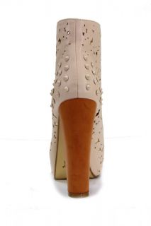 Designer Damen Stiefletten Stiefel High Heel mit Nieten Beige 36 37 38