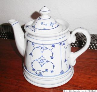 Kaffeekanne Porzellan Strohblume indisch blau Jugendstil um 1900 alt