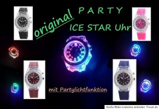 NEU ICE STAR LED Effect Party Licht Damen Uhr blau pink Strass