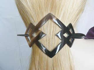 e0732 Haarspange mit Nadel aus Horn Design Rauten