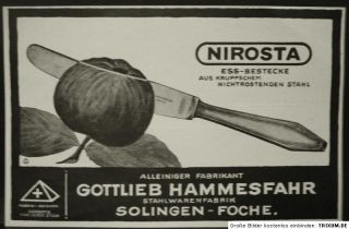 Ess Besteck Nirosta,Gottlieb Hammesfahr Solingen Foche,org. Werbe