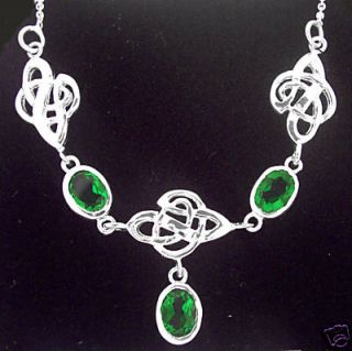 Silber 925 Keltisch Smaragd Halskette Irisch Schmuck