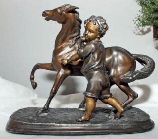 Pferd mit Knabe Bronzefigur Skulptur Bronze Metallobjekt sammeln ca
