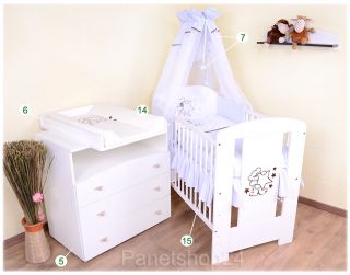Kinderzimmer Kinderbett Wickelkommode Teddybär weiß + Ausstattung