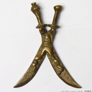 1707 Ashanti Akan Goldgewicht Bronze Figur 2 Schwerter sword Frosch