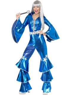 Abba Kostüm Damen Verkleidung 1970er Blau Tänzerin Queen XS S M