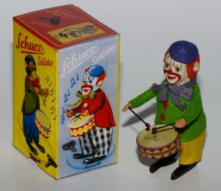 Schuco Tanzfigur Solisto 986/1   Clown mit Trommel in Reprobox