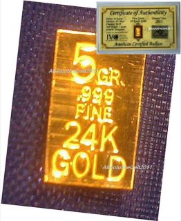 NEU 1 x 5 Grain Goldbarren 999 9 Feingold 24 Karat Gold Bullion