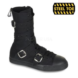  Canvas Calf Strap Steel Toe Sneaker Boot Black Canvas: Shoes