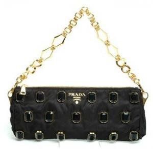 Prada Bp0250 Black Tessuto Pietre Chain Shoulder Bag