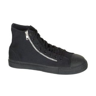 Black Canvas Steel Toe High Top Sneaker Shoe 2 Zipper Punk Goth: Shoes