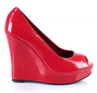 City Classified Foral S Patent Peep Toe Wedge Red Shoes