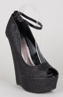  13 Glitter Peep Toe Platform Wedge w/ Removable Ankle Strap Shoes
