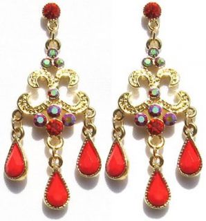 Coral Genuine Crystal Chandelier Earrings Clothing