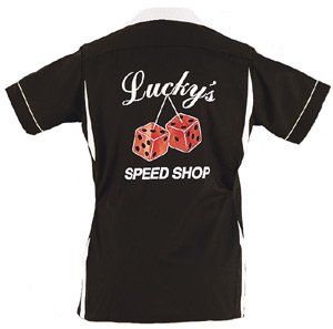 Luckys Speed Shop Bowling Shirt Black & White Classic