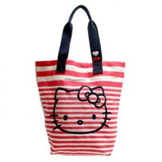 Hello Kitty Stripe Canvas Tote Handbag: Clothing