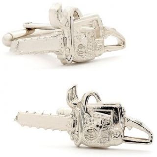 Silver Plated Chainsaw Cufflinks Cuff Links Clothing