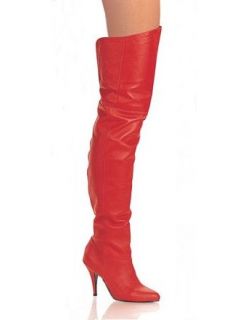 Sexy 4 Inch Heel Red Leather Thigh High Boot   7: Clothing