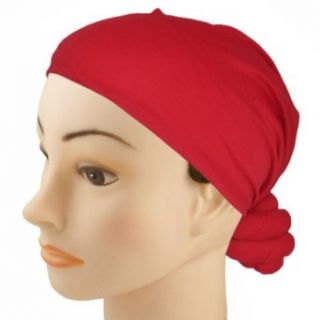 Pre Tied Knotted Head Wrap Scarf (Red): Clothing