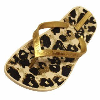  Ipanema Beige & Gold Neo Leo Animal Print Flip Flops Shoes