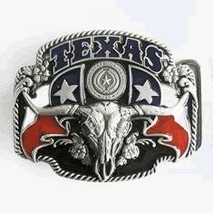 Texas Pride Long Horn Skull Belt Buckle: Clothing