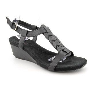 Womens Size 7 Black Black Open Toe Leather Wedge Sandals Shoes Shoes