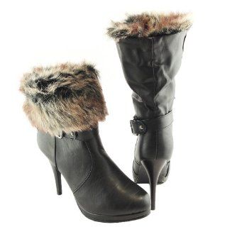 Faux Fur Collar Ankle Booties Winter Casual Mid Calf Boots: Shoes