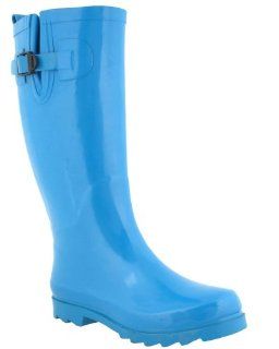 New York Shiny Neon Solid Ladies Tall Sporty Rainboot Blue 7: Shoes