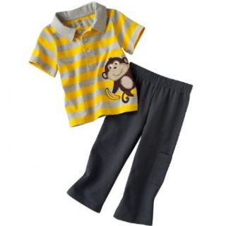 Carters Yellow Monkey Polo Pants 2 Piece Set (6 months