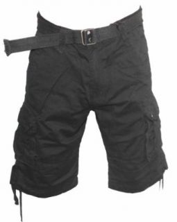 Men Cargo Pocket Shorts Black, Inner Drawstring Waist