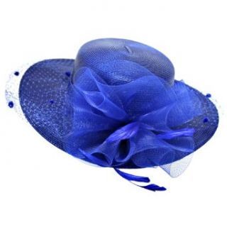 Navy Blue Fancy Church Hat With Mesh Netting & Feathers