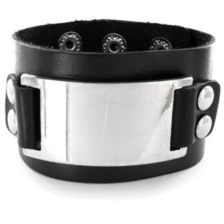 Black Leather Domed Buckle Bracelet