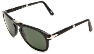 52 Aviator Sunglasses,Black Frame/Green Lens,One Size: Persol: Shoes