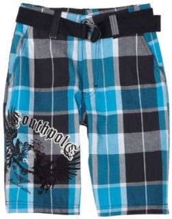 Southpole Boys 8 20 Belted Plaid Shorts,Neon Blue,10