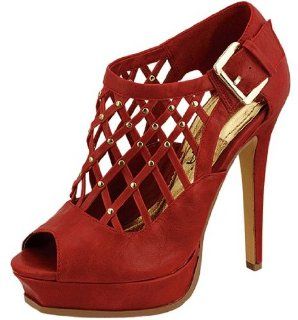 Red Ankle Buckle Straps Net Design High heels Prom Sandals: Shoes